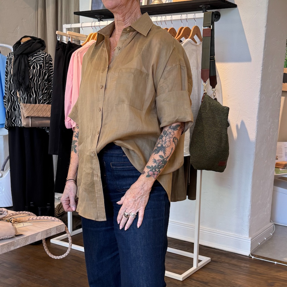 grön siden-bomulls blus freja