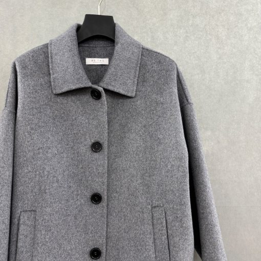 Gråmelerad kort jacka i cashmere - Bild 2