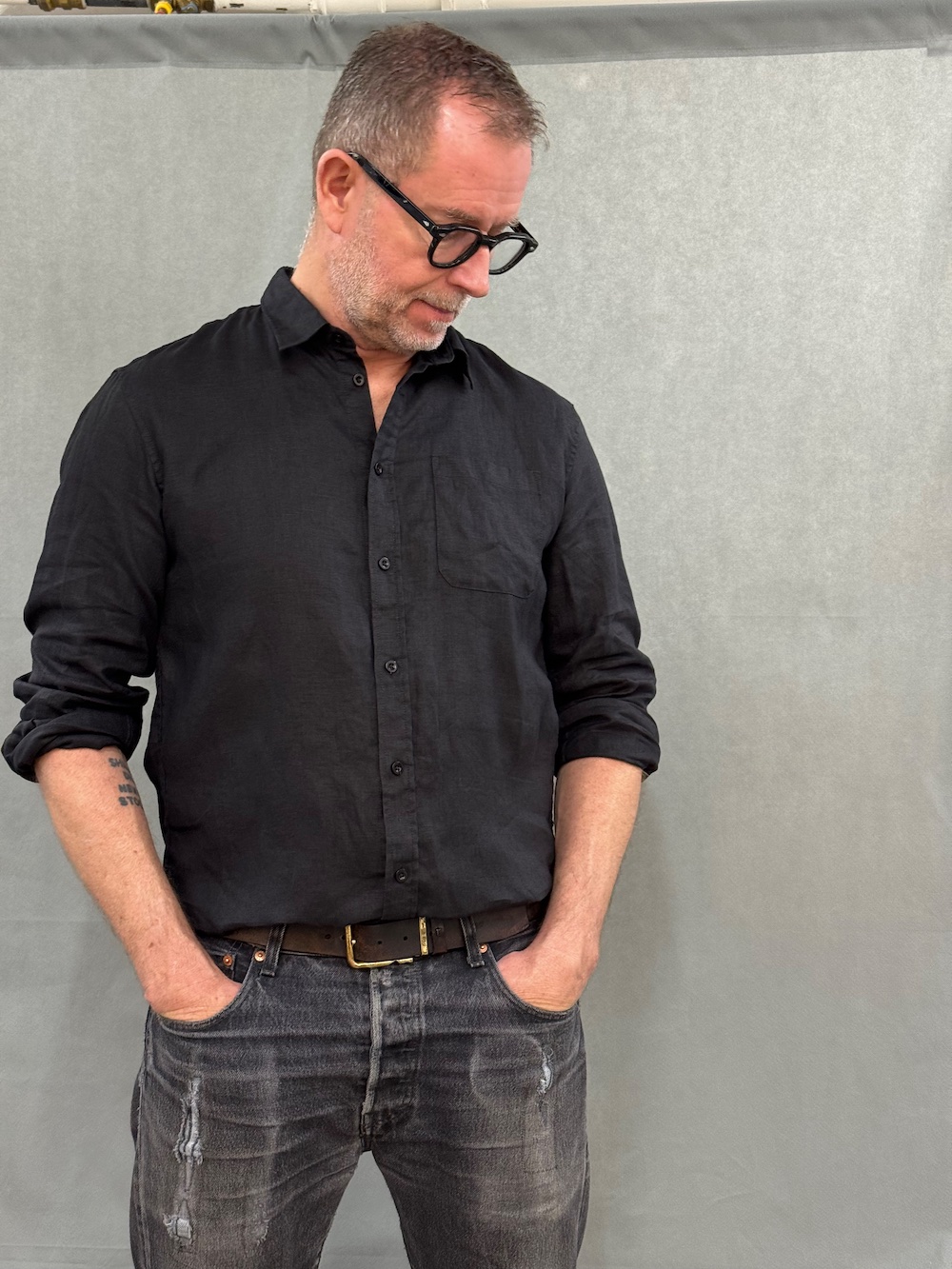 Svart herrskjorta i linne, Allan - Bild 3