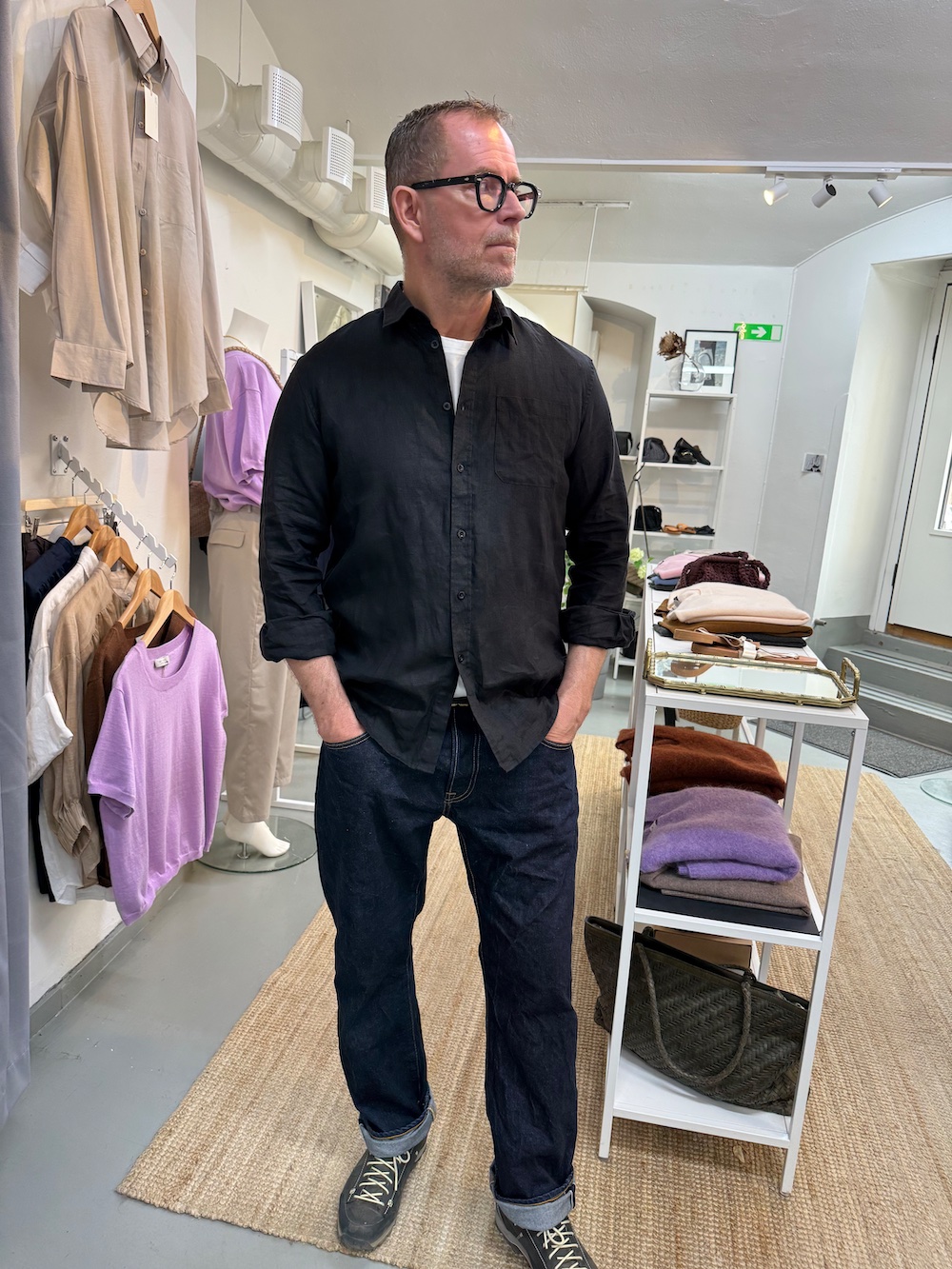 Svart herrskjorta i linne, Allan - Bild 5