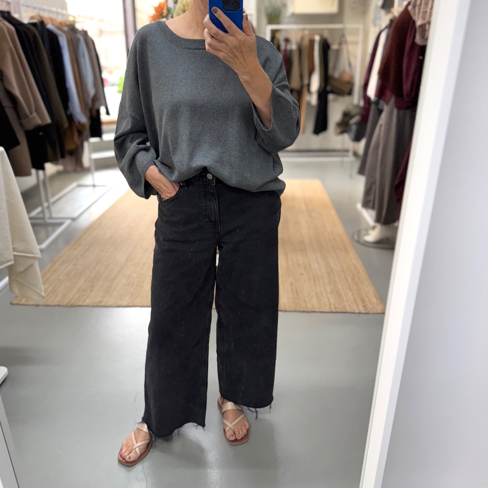 Lina, rundhalsad tröja i grå bomull-cashmere - Bild 3