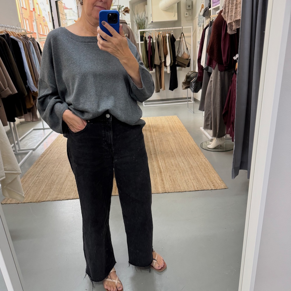 Lina, rundhalsad tröja i grå bomull-cashmere - Bild 2