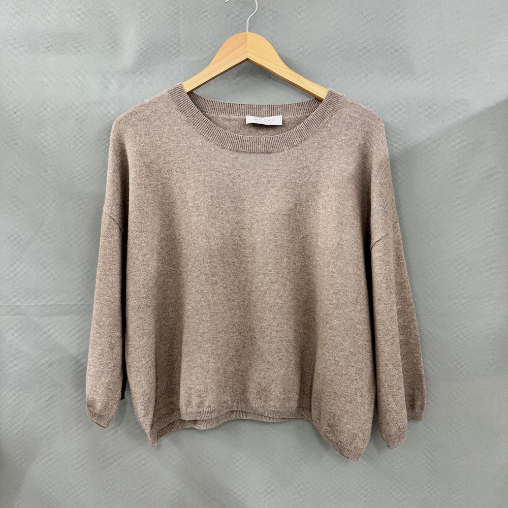 Lina, rundhalsad tröja i ljusbrun bomull-cashmere - Bild 2