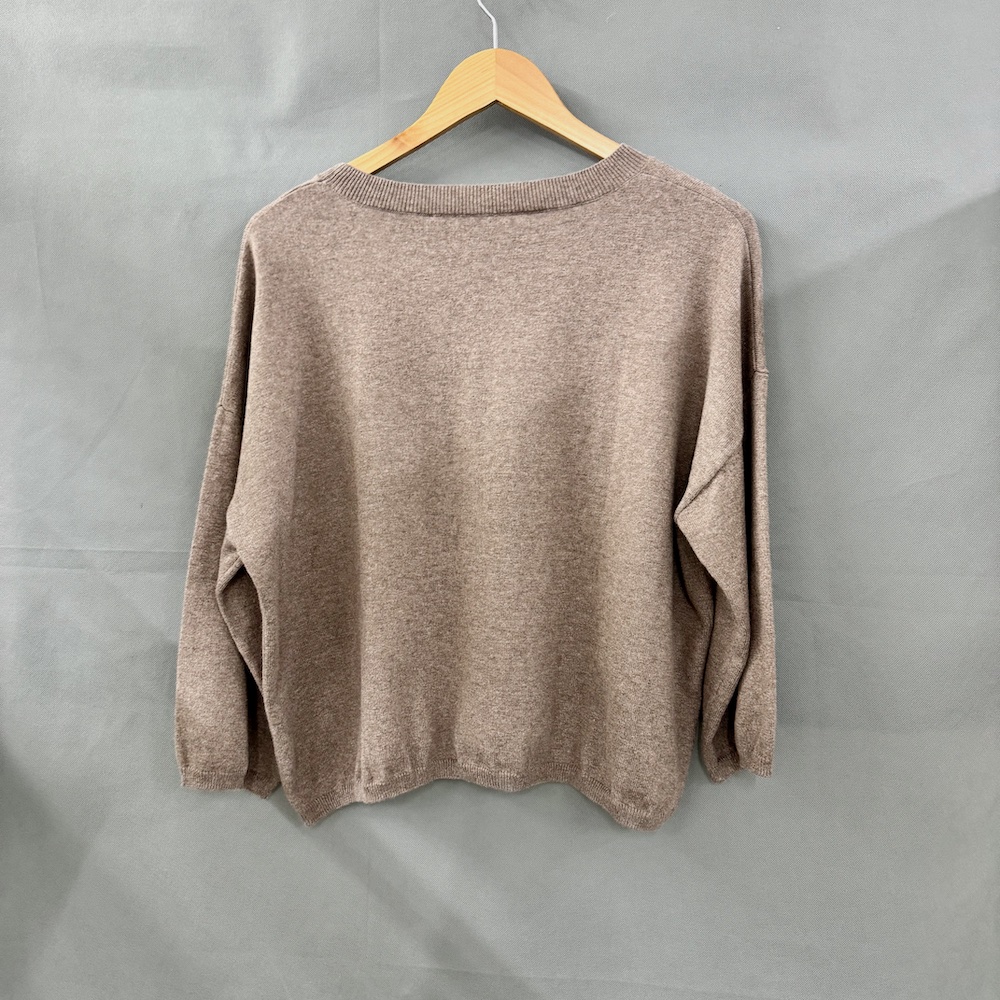 Lina, rundhalsad tröja i ljusbrun bomull-cashmere - Bild 3