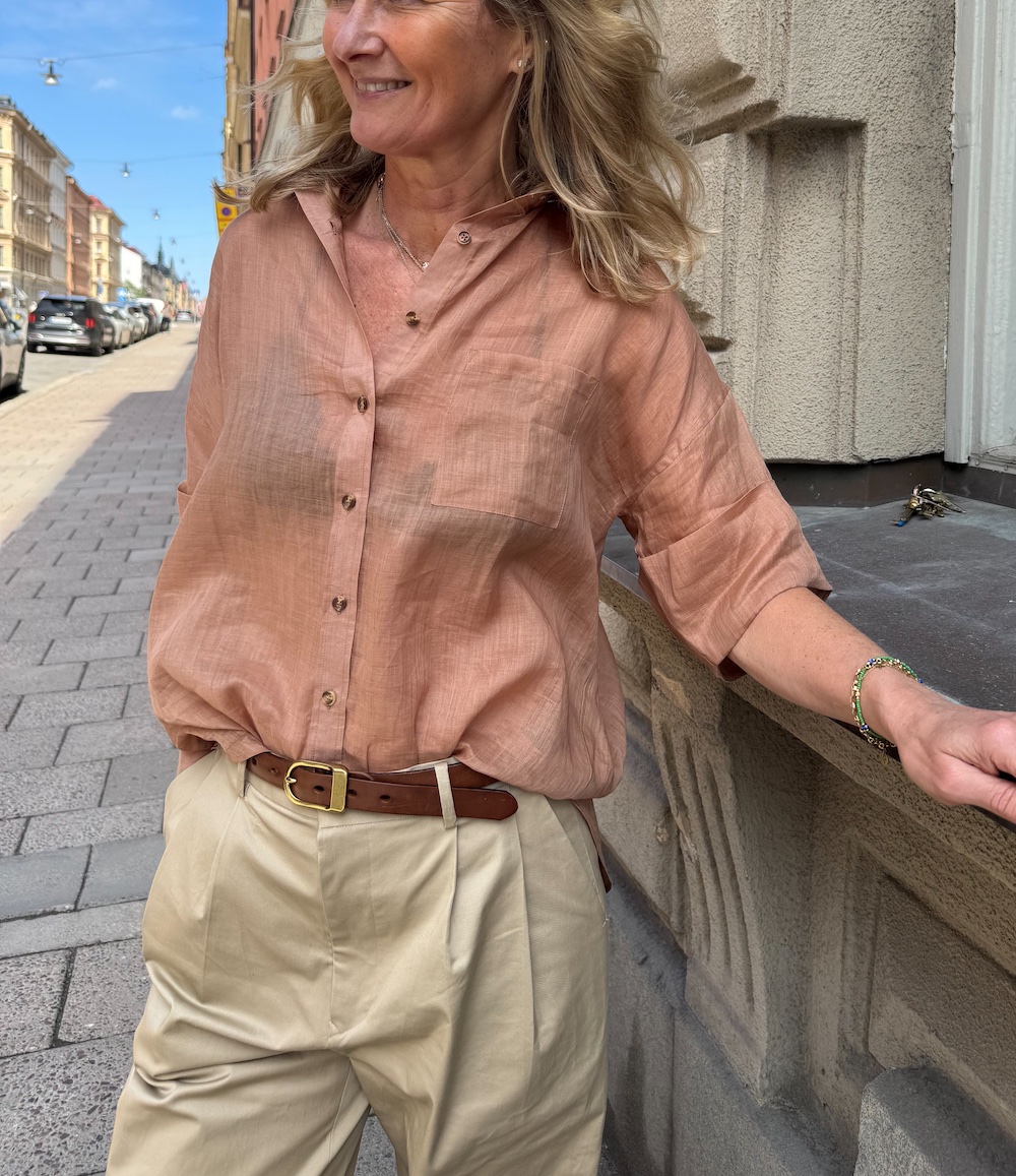 khaki kortärmad linneskjorta EMY