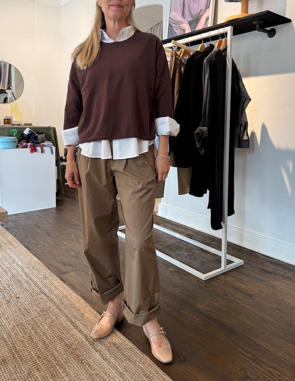 Lina, rundhalsad tröja i brun bomull-cashmere - Bild 2