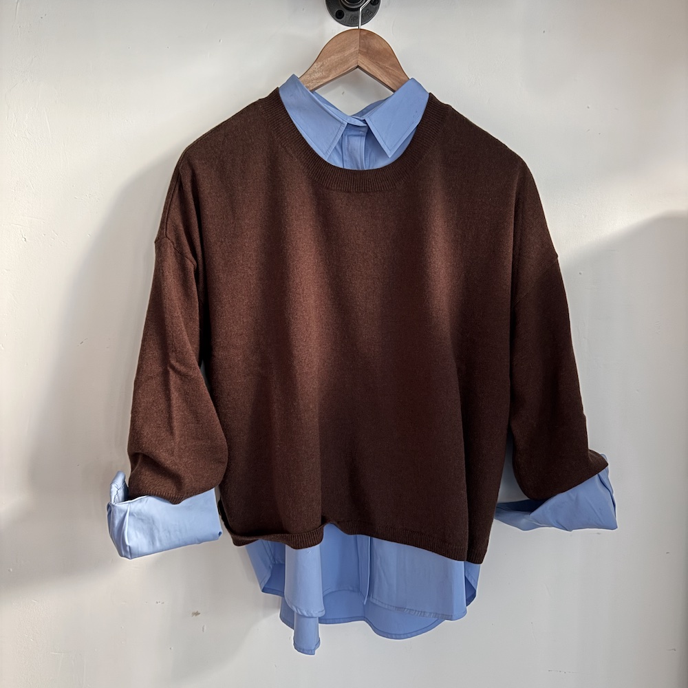 Lina, rundhalsad tröja i brun bomull-cashmere - Bild 3