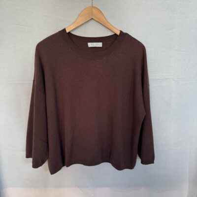 Lina, rundhalsad tröja i brun bomull-cashmere