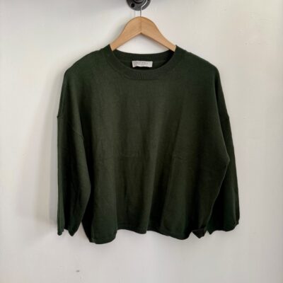 mossgrön rundhalsad tröja i bomull-cashmere
