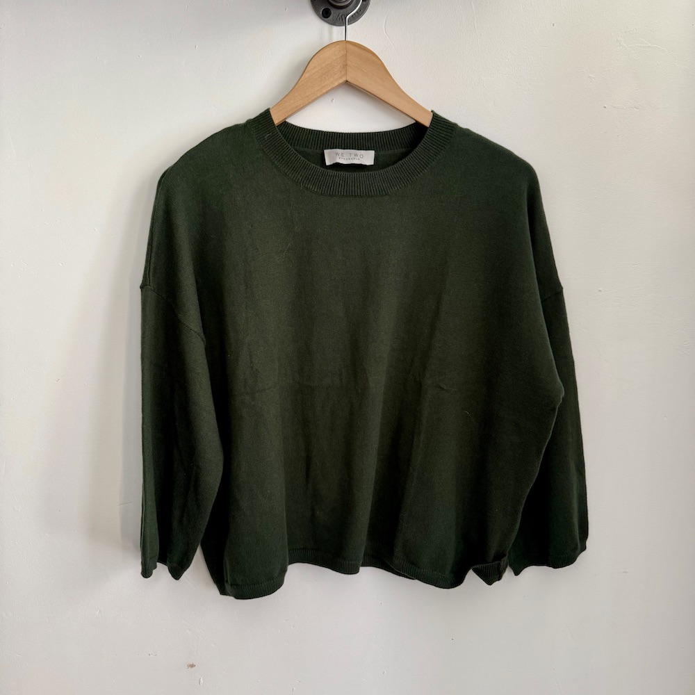 mossgrön rundhalsad tröja i bomull-cashmere